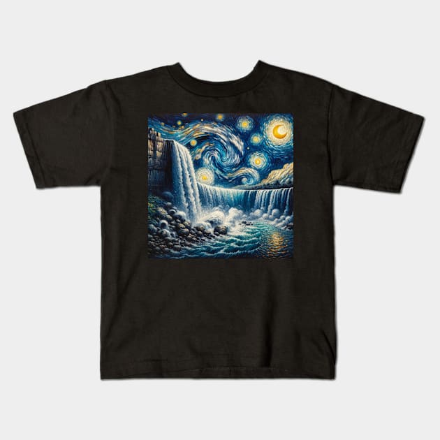Niagara Falls Starry Night - Beautiful Iconic Places Kids T-Shirt by Edd Paint Something